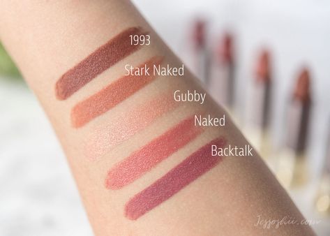 urban decay vice lipstick swatches backtalk, naked, stark naked, 1993, gubby 1 Urban Decay Lipstick, Urban Decay Vice Lipstick, Light Pink Lip Gloss, Effective Skin Care Routine, Lipstick For Fair Skin, Tanning Cream, Lipstick Tutorial, Lipstick Designs, Best Makeup Tips