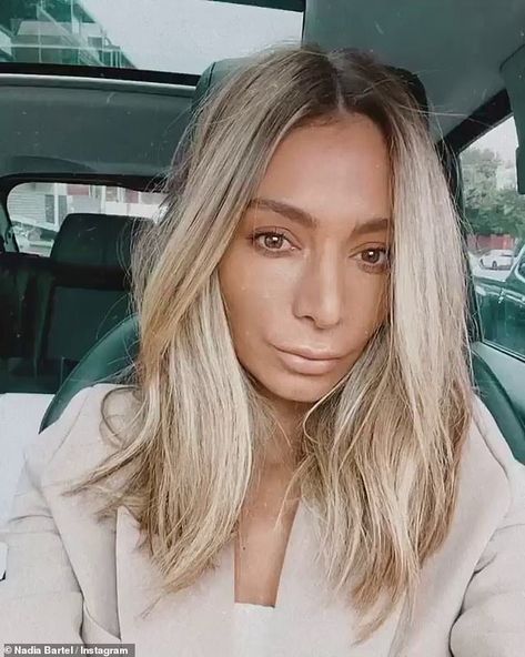 New look: Nadia Bartel (pictured) has debuted her 'shortest hair in 15 years'. The former WAG showed off the results of her hairdresser appointment in an Instagram clip shared on Sunday Nadia Bartel, Platinum Bob, Platinum Blonde Bobs, Blonde Bob Haircut, New Girlfriend, Blonde Bobs, Platinum Blonde, Short Cuts, S 10