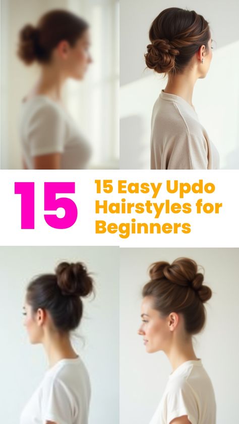 15 Easy Updo Hairstyles for Beginners How To Do An Easy Updo, Updo For Beginners, Quick Easy Hair Updos, Simple Casual Updo, Easy Updos For Thick Hair Simple, Simple Updo Medium Hair, Elegant And Simple Hairstyles, Quick Up Dos Long Hair, Pentecostal Updos For Long Hair