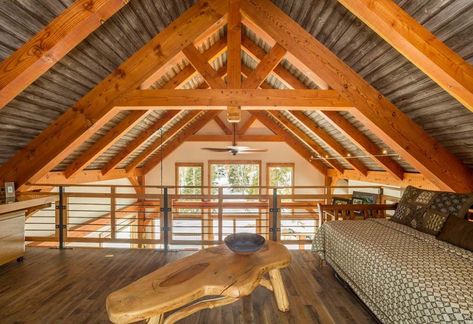 Gorgeous Timber Frame Home w/ Nap Nook. | Top Timber Homes Timber Trusses, Timber Frame Plans, Truss Design, Timber Frame Joinery, Timber Frame Design, Timber Truss, Timber Frame Home, Loft Plan, Timber Frame House