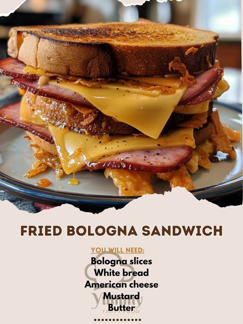 Snoop Dog Fried Bologna Sandwich, Bologna Recipes Dinners, Baloney Recipes, Cooked Sandwiches, Bologna Sandwich Recipes, Special Sandwiches, Fried Bologna Sandwich, Bologna Salad, Outdoor Griddle Recipes