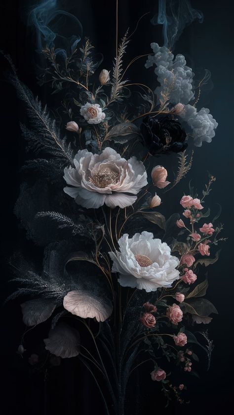 Discover the enchanting allure of our 'Mystical Bloom' wallpaper, where deep midnight blue, velvet black, and plum hues meet delicate floral patterns. Ethereal wisps of smoke and shimmering stardust intertwine with lace and silk textures, creating a gothic yet romantic atmosphere. Perfect for anyone seeking dark feminine aesthetics that exude intrigue and elegance. Ideal for your digital devices or social media backgrounds. #DarkWallpaper #FeminineAesthetic #GothicElegance Dark Feminine Aesthetic Wallpaper, Feminine Aesthetic Wallpaper, Feminine Wallpaper, Emotional Painting, Gothic Elegance, Dark Wallpapers, Galaxies Wallpaper, Romantic Wallpaper, Goth Wallpaper