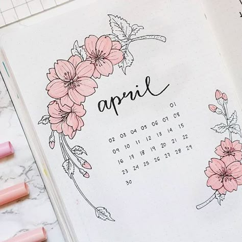 Instagram Journal, April Bullet Journal, Cherry Blossom Theme, Bullet Journal Month, Bullet Journal 2020, Bullet Journal 2019, Bullet Journal Cover Ideas, Bullet Journal Notes, Bullet Journal Mood