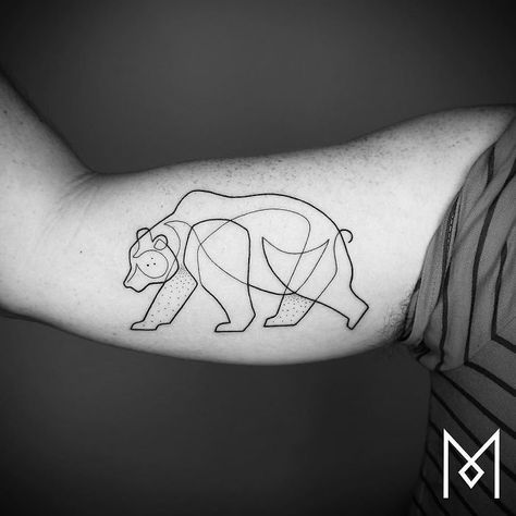 10+ Incredible Tattoos Created Using A Single Continuous Line By Mo Ganji Tattoo Fairy, Mo Ganji, Minimalist Tattoo Meaning, Bear Tattoo Designs, Paris Tattoo, One Line Tattoo, Typography Tattoo, Single Line Tattoo, Kunst Tattoos