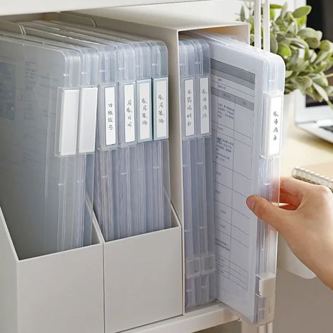 Desktop File Organizer, Storage Room Organization, House Organisation, File Organizer, House Essentials, Office Renovation, File Organiser, Study Room Decor, Stationery Storage