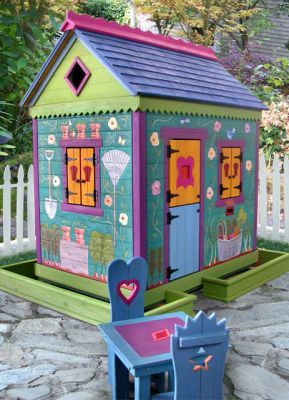 Play Structures For Kids, Outside Playhouse, Kids Playhouse Outdoors, Painted Shed, Garden Playhouse, Outdoor Play Structures, Play Structures, Build A Playhouse, Cubby House