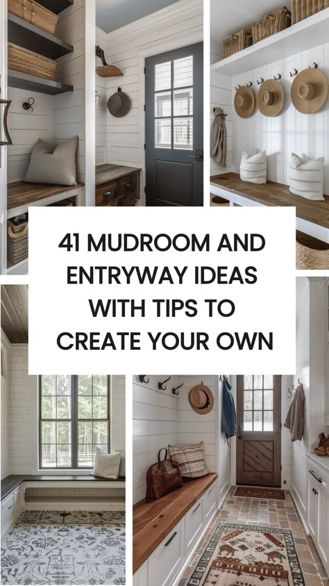 Coming home is one of our favorite parts of our day! But imagine walking through your door after a long day of work to find an area you just D-O-N-T like! Sigh! that's a no for us! So here are 41 Mudroom and Entryway Ideas to elevate your space. Entryway With Mudroom, Turn Closet Into Drop Zone, Back Door Bench Ideas, Rancher Entryway Ideas, Entry Way Layout Ideas, Entryway Ideas With Cabinets, Entry Closet Ideas Entryway, Entry Way Nook Idea, Entryway Bench And Storage