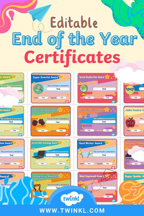 Printable & Editable End of the Year Certificates End Of Year Certificates Student Awards, End Of Year Certificates, Memory Activities, Student Of The Week, Celebrating Success, School Certificates, Student Achievement, Star Awards, End Of School Year