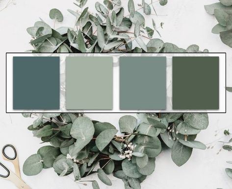 Sage Green Tones Palette, Sage Green And Dusty Blue Home Decor, Green And Blue Interior Design Color Schemes, Safe Green Palette, Bathroom Color Green, Sage Blue Home Decor, Muted Greens Color Palette, Muted Green Colour Palette, Earthy Blue Green Color Palette