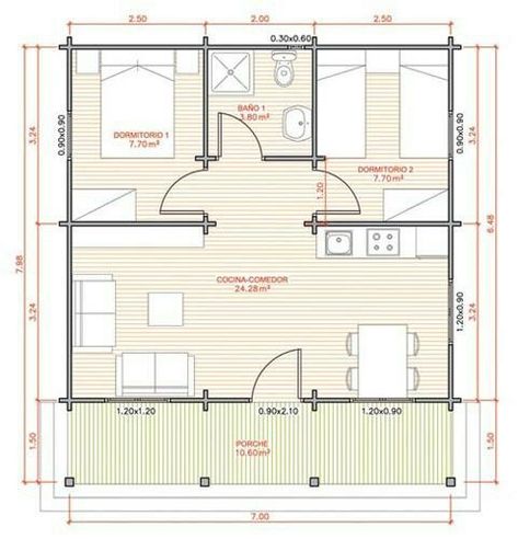 Little House Plans, Modern Small House Design, 2 Bedroom House Plans, Small House Floor Plans, Building House Plans Designs, Apartment Floor Plans, Tiny House Floor Plans, House Construction Plan, House Layout Plans