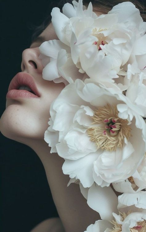 Self Portrait Photography Flowers, Ethereal Portrait Photography, Artistic Portraits Photography Women, Botanical Portrait, Flower Portrait Photography, Ethereal Portrait, Vogue Flowers, Face With Flowers, Photo Angles