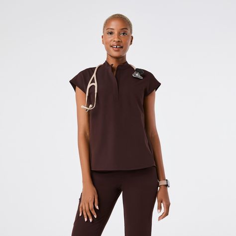 Women's Rafaela Oversized Scrub Top™ - Espresso · FIGS Black Figs, Dark Harbor, Figs Scrubs, Lab Coats, Oversized Collar, Top Graphic Tees, Scrub Pants, Christmas 2024, Scrub Tops