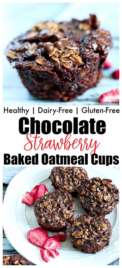 Double Chocolate Strawberry Baked Oatmeal Muffin Cups recipe Gluten Free Baked Oatmeal, Oatmeal Muffin Cups, Strawberry Baked Oatmeal, Gluten Free Camping, Baked Oatmeal Muffins, Easy Camping Breakfast, Oatmeal Muffin, Muffin Cups Recipes, Camping Food Make Ahead