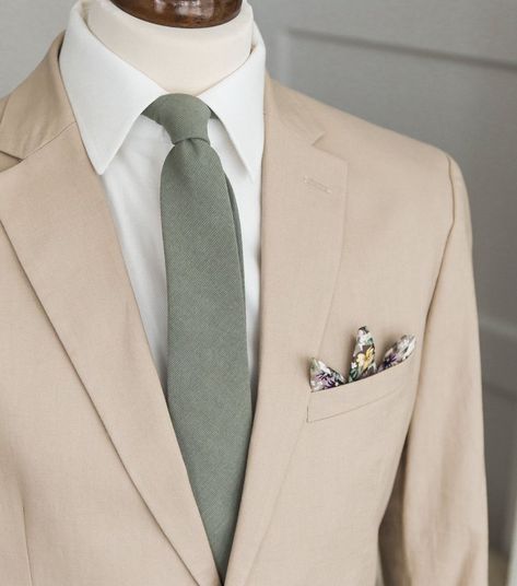 Wedding Tuxedo For Men Groom Style Sage Green, Beige And Green Suit Men Wedding, Sage Wedding Bridesmaid Dress, Sage Bouquet Wedding, Cream Suit With Sage Green Tie, Sage Green Khaki Wedding, Groom Patterned Tie, Men Sage Green Wedding, Sage Green Tie Suit