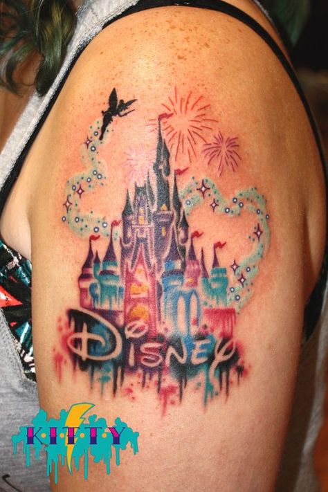 Disney Castle Tattoo, Disney Inspired Tattoos, Chateau Disney, Disney Sleeve Tattoos, Castle Tattoo, Disney Sleeve, Mouse Tattoos, Disney Tattoo, Tattoo Shows