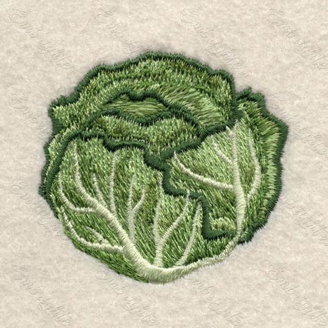 Lettuce Embroidery, Pasta Embroidery, Cabbage Aesthetic, Embroidered Vegetables, Vegetable Embroidery, Olive Embroidery, Cabbage Vegetable, Garden Embroidery, Chinese Embroidery