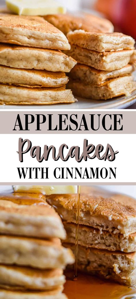 Full of Fall flavors and sweet applesauce, these light and fluffy cinnamon Applesauce pancakes are a must make on Fall weekends! Pancake Flavor Ideas, Recipe Using Applesauce, Applesauce Pancakes, Double Recipe, Rhubarb Sauce, Cinnamon Applesauce, Dairy Free Pancakes, Apple Sauce Recipes, Dairy Free Breakfasts