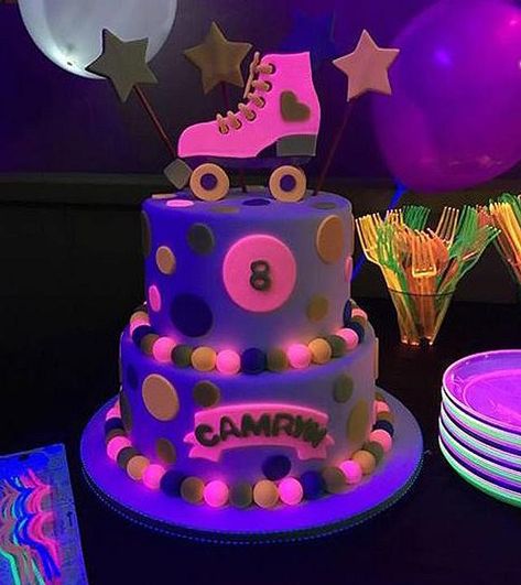 Roller Skates Birthday Cake, Neon Roller Skate Cake, Roller Skate Party Cake, Roller Skates Cake, Roller Skate Cakes, Roller Skating Cake Ideas, Skating Party Cake, Roller Skate Party Ideas Girl Birthday, Skate Party Cake