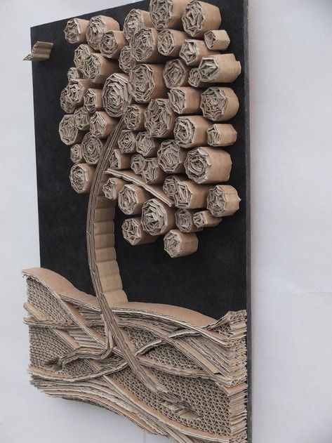 Cardboard Wall Decor Diy, Cardboard Relief Sculpture, Cardboard Wall Decor, Cardboard Art Projects, Cardboard Relief, Cardboard Crafts Decoration, Cardboard Art Sculpture, Cardboard Tree, Diy Paper Flowers