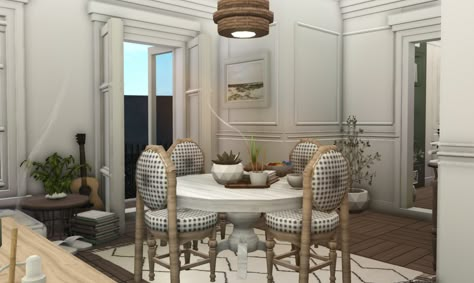 Bloxburg Parisian Apartment, Dining Bloxburg, Bloxburg Dining Room, Room Bloxburg, Cottage Core Bloxburg House, Bloxburg Rooms, Bloxburg Kitchen Ideas, Modern Suburban House, Bloxburg Interior