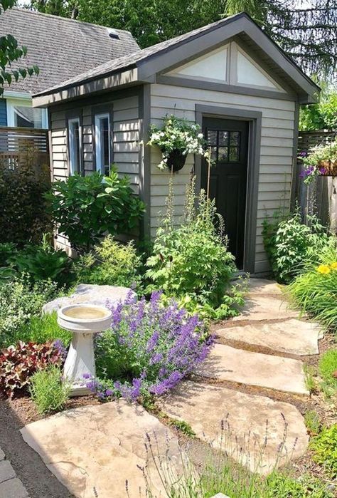 35 Beautiful Backyard Shed Landscaping Ideas - MAGZHOUSE #garden #landscaping Shed Landscaping Ideas, Small Cottage Garden Ideas, Shed Landscaping, Backyard Shed, Landscape Plans, Landscaping Tips, Garden Pathway, Budget Backyard, Beautiful Backyards