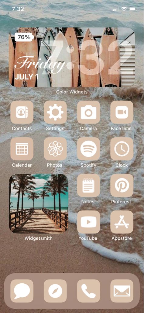 Beach Themed Phone Screen, Home Screen Summer Aesthetic, Beach Theme Home Screen, Summer Phone Screen Ideas, Summer Theme Home Screen, Sunset Homescreen Layout, Summer Phone Theme Aesthetic, Phone Screen Themes, Ios Home Screen Ideas Summer