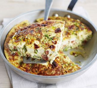 Pea, feta & summer herb frittata Use Up Cream Cheese, Leftover Cream Cheese, Potato Frittata Recipes, Potato Frittata, Parsley Recipes, Savoury Tarts, Frittata Recipes, Bbc Good Food, Cream Cheese Recipes