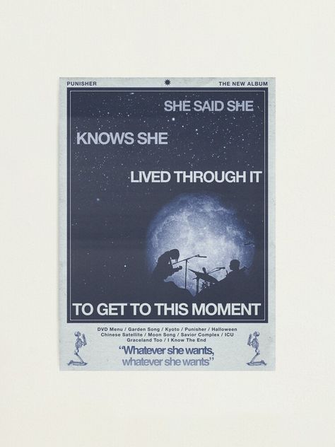 Graceland Too Poster, Art Pinterest, Moon Song, Build A Wall, Phoebe Bridgers, Lyric Poster, Sticker Ideas, Wall Posters, I Love Music