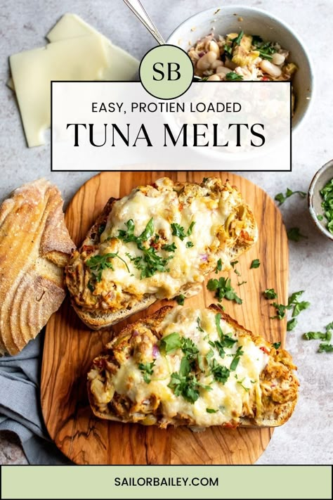 Open Faced Tuna Melts Weight Watchers Tuna Melt Recipe, Healthy Tuna Melt Clean Eating, High Protein Tuna Melt, Tuna Melt Open Face, Open Face Tuna Melt, Healthy Tuna Melt, Open Faced Tuna Melt, Bailey Recipes, Open Face Sandwich