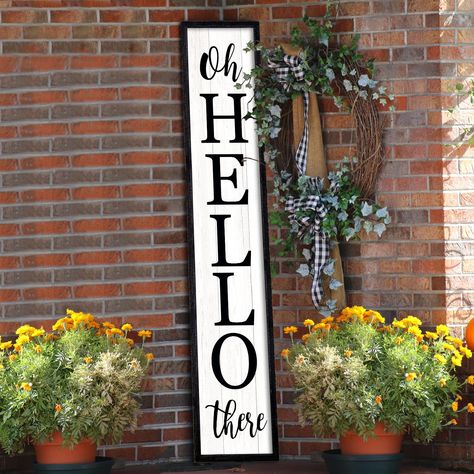 PRICES MAY VARY. 【Superior Quality】: porch board hanging welcome sign is made from high-quality wood and printed with weatherproof uv ink that won't peel, fade or crack. can be used indoors or outdoors. 【Ideal Size】: welcome sign measures 45 inches tall, 9 inches wide, 1 inch thick, and weighs 2.5 pounds. can hang or lean it against the yard, entrances, garage, to show your warm welcome to your guests. 【High Quality Craft】: this wooden front porch welcome sign is made of plaid bows, artificial e Shutter Signs Front Porches, Tall Welcome Sign Front Porches, Vertical Signage, Welcome Sign Front Door, Outdoor Welcome Sign, Metal Welcome Sign, Welcome Door Signs, Front Door Sign, Hi Hello