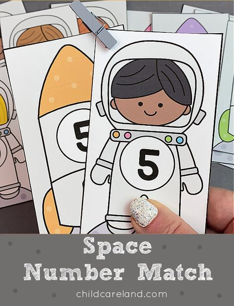 Space Number Mathing Cards Space Number Activities, Space Counting Activities, Space Math Preschool, Space Math Activities Preschool, Pattern Cards Preschool, Space Preschool Activities, Math Activity For Preschool, Space Activities Preschool, Astronaut Activities