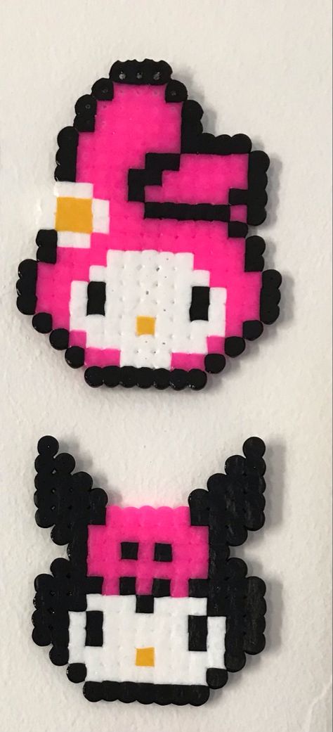 #sanrio #sanriocharacters #perlerbeads #diy #walldecorart Melty Bead Patterns Sanrio, Sanrio Melty Beads, My Melody Pearl Beads, Small Sanrio Perler Beads, Sanrio Characters Perler Beads, Kuromi Pearl Beads, Kuromi Fuse Beads, Sanrio Pearl Beads, Pearler Bead Patterns Sanrio