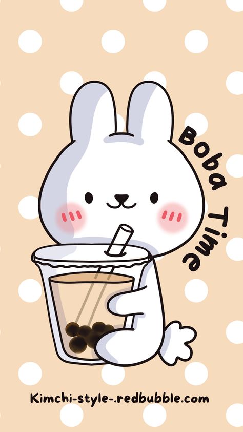 Check out this Boba Time design, featuring a cute bunny and a huge cup of boba tea. This design is perfect for anyone who loves bubble tea, milk tea, tapioca pearls, or Asian culture. It’s also a great gift idea for your friends and family who love boba tea and bunnies. You can find this design on various products, such as stickers, t-shirts, pillows, posters, and more at Kimchi Style Store on Redbubble. Show off your love for boba tea and bunnies with this cute and fun design! Boba Tea Design, Boba Time, Korean Kawaii, Tea Logo, Bunny Logo, Tapioca Pearls, Emo Wallpaper, Kawaii Illustration, Tea Design