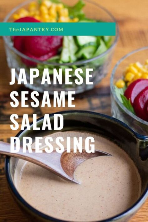 Japanese Sesame Salad Dressing, Japanese Salad Dressing, Sesame Salad Dressing, Sesame Salad, Asian Salad Dressing, Recipes Japanese, Dressing Recipes Thanksgiving, Japanese Salad, Salad Dressing Recipes Healthy