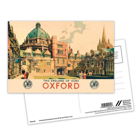 This Vintage Railway Poster postcard pack contains eight postcards. Each printed with the classic poster design of This England of Ours Oxford. All Railway Poster postcards are made from sustainable materials and is FSC accredited. Measures 6x4 inch Pack of 8 Postcards Proudly Printed in the UK High Quality 300gsm FSC approved card Made with sustainable materials to minimize environmental impact Vintage Postcard Design, Classic Poster Design, Postcard Inspiration, Postcard Project, Postcards Inspiration, London Postcard, Museum Logo, Business Postcards, National Railway Museum