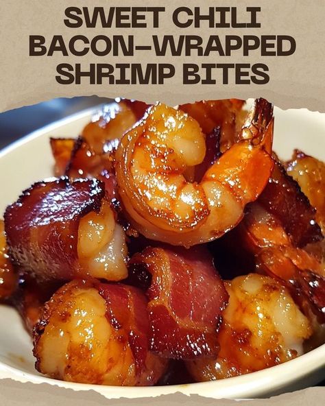 Crenn Recipes | Sweet Chili Bacon-Wrapped Shrimp Bites | Facebook Crenn Recipes, Bacon Wrapped Shrimp Appetizers, Bacon Wrap Shrimp Recipes, Shrimp Bites, Snacks Easy To Make, Appetizers Football, Sweet Chili Shrimp, Wrapped Shrimp, Bacon Wrapped Shrimp