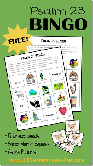 Psalm 23 Bible Bingo Game - This bible activity is perfect for families, homeschool bible, or sunday school teachers studying David or the book of Psalms. This free printable games includes 17 game boards, lamb markers, and calling cards. Perfect for preschool, kindergarten, 1st grade, 2nd grade, and 3rd grade kids. Bible Bingo, Bible Games For Kids, Awana Cubbies, 12 Disciples, School Games For Kids, 23rd Psalm, 123 Homeschool 4 Me, Sunday School Games, Bingo For Kids