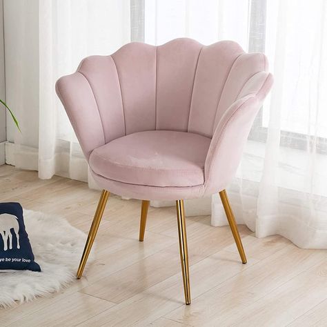 Wahson Velvet Accent Chair for Bedroom with Gold Plating Metal Legs, Leisure Armchair for Living Room/Cafe/Vanity (Light Pink) #dressingroom #halldecor #bedroomdesign #interiordesign #homedecor #homedesign #velvet #luxury https://amzn.to/3FhyE2A (Amazon Associate Link) Shell Desk Chair, Pink Shell Chair, Bedroom Desk Chair, Desk Chair Comfy, Bedroom 2024, Bedroom Theme, Theme Bedroom, Bedroom Redo, Mermaid Shell