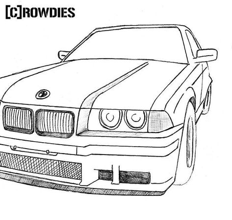 Bmw Drawing Easy, E36 Tattoo, Cool Car Drawings Easy, Bmw Car Drawing, Bmw Drawing, Auto Drawing, Bmw Sketch, Simple Car Drawing, Auto Tattoo