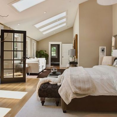 Pale Almond Benjamin Moore Sloped Ceiling Bedroom, Bedroom Transitional, House Ranch, Transitional Bedroom, Modern Window, Bedroom Photos, Neutral Bedroom, Contemporary Bedroom, Beautiful Bedrooms