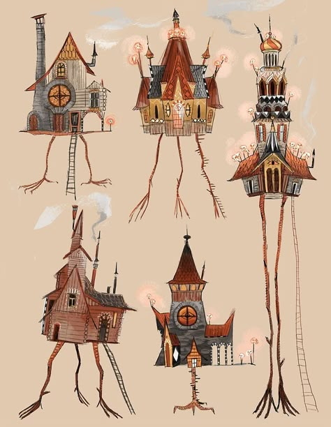 Strange Houses, Baba Yaga House, Baba Jaga, Baba Yaga, House Illustration, Arte Sketchbook, Fairytale Art, Art Et Illustration, Art And Illustration