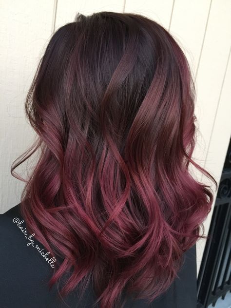 Red Hair Ideas Black Hair, Short Brunette Hair With Red Highlights, Brown Hair Red Highlights Balayage, Dark Brown Hair With Red Ends, Light Brown Hair With Burgundy Balayage, Dark Pink Balayage Brunette, Dark Pink Red Hair, Wine Red Balayage Hair, Dark Cherry Red Hair Short