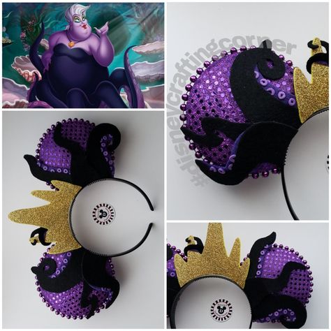 Ursula Ears Disney, Ursula Disney Ears Diy, Ursula Mickey Ears, Ursula Headpiece, Halloween Mouse Ears, Crochet Mickey Ears, Ursula Ears, Micky Ears, Maleficent Party