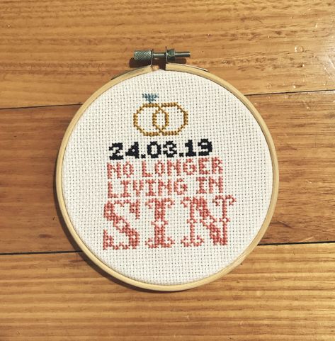 Personalized Cross Stitch, Cross Stitch Wedding Rings, Just Married Cross Stitch, No Longer Living In Sin Cross Stitch, Cross Stitch Wedding Cards, Wedding Gift Cross Stitch, Cross Stitch Wedding Patterns, Porsche Wedding, Marriage Cross Stitch