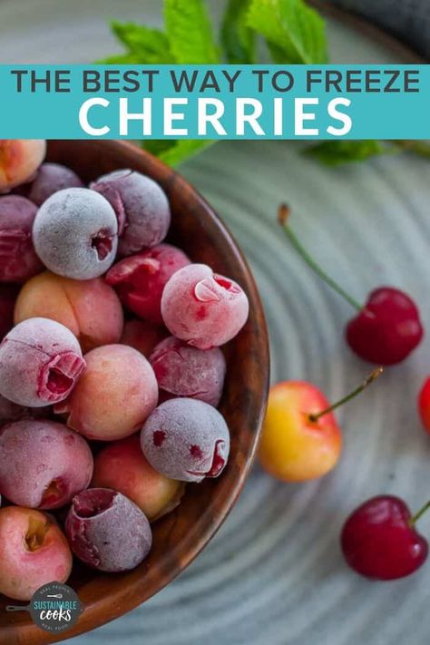 How To Freeze Cherries, How To Preserve Cherries, Freezing Cherries, Freeze Cherries, Freeze Fruit, How To Pit Cherries, Freezing Veggies, Freezing Strawberries, Gluten Free Chocolate Brownies