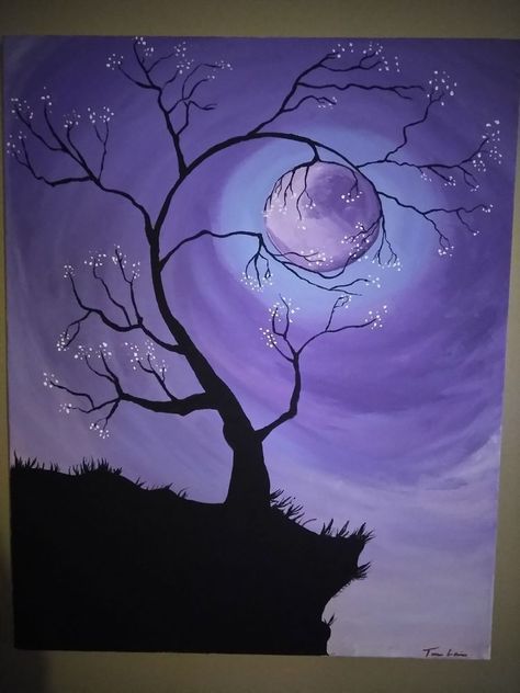 Purple Painting, Moonlight Painting, Simple Canvas Paintings, Easy Canvas Art, Oil Pastel Art, Canvas Painting Designs, Purple Art, Small Canvas Art, Arte Sketchbook