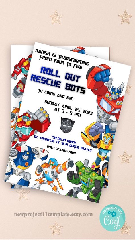 Get ready for an action-packed birthday celebration with our custom Rescue Bots invitations. Inspired by the beloved animated series, these handmade invitations will set the stage for a heroic party adventure. Action Pack Birthday Party, Rescue Bots Cake, Rescue Bots Birthday Party, Rescue Bots Birthday, Transformers Party, Transformers Birthday, Transformer Party, Rescue Bots, Handmade Invitations