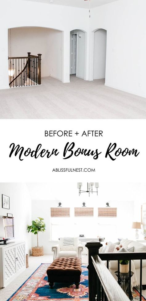 Sharing this modern bonus room with all the sources and details. These bonus room ideas for a family are ideal for a game room, family room or that extra space you have you want to turn into a room for everyone to enjoy. Highlighting affordable sources for lighting, rugs, and art for a bonus room makeover. #ablissfulnest #homedecorideas #moderndecor #moderndecorideas #decorideasforhome #homedecor Ikea Bonus Room Ideas, Bonus Room Lighting Ideas, Narrow Bonus Room Ideas, Bonus Space Ideas, Large Bonus Room Ideas Layout, Teen Hangout Room Ideas For Bonus Room, Small Bonus Room Ideas Upstairs, Upstairs Bonus Room Ideas, Upstairs Living Room Ideas