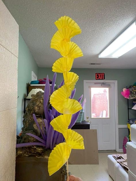 Seaweed Decorations Diy, Diy Scuba Tank, Deep Sea Vbs Decorations, Coffee Filter Coral Reef Diy, Under The Sea Decorations Diy, Diy Under The Sea Decorations, Coffee Filter Coral, Ocean Vbs Decorations, Underwater Decor