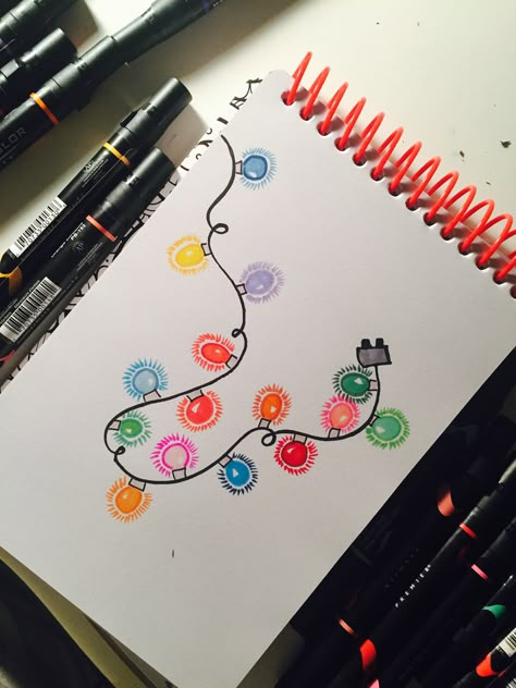 Drawing Christmas Lights, How To Draw Christmas Lights, Christmas Lights Sketch, Xmas Lights Drawing, Christmas Light Doodle, Bujo Lights Theme, Christmas Lights Doodle, Christmas Lights Drawing, Lights Drawing